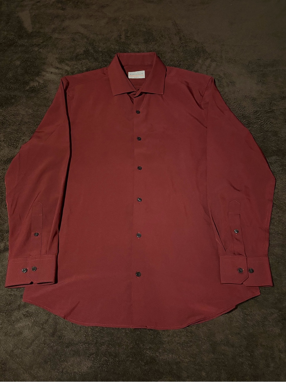 Perry Ellis Portfolio Performance Tech Burgundy Slim Fit Button Down Dress Shirt